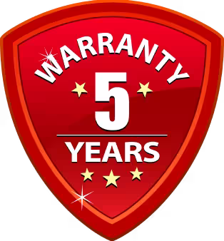 A label with a text that says, "Warranty 5 Years"