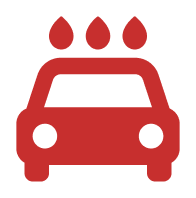 a red icon of a car being washed