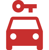 a red icon of a car with a key hovering above it