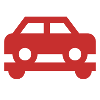 a red icon of a car on a flat bed truck