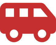 a red icon of a shuttle service