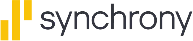 the synchrony logo with a yellow graphic