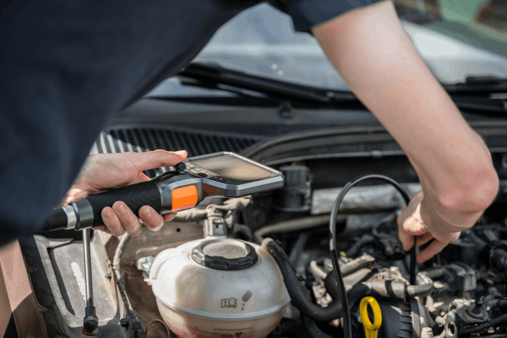 Car safety inspection, auto repair in Edinburg, TX, at Premium Automotive. Image shows professional automotive diagnostics to identify potential issues and help keep vehicles safe, reliable, and road-ready through preventative maintenance.
